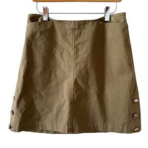 Maison Kitsune Paris Utility Military Mini Skirt Olive Green Gold Button Detail